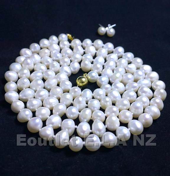 GENUINE 8-9mm PEARLS NECKLACE 94cm+FREE EARRINGS